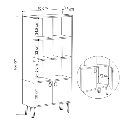 Стеллаж прямой BENE BOOKCASE OAK WHITE WHITE 80X30X166 СМ. (LEV00653)