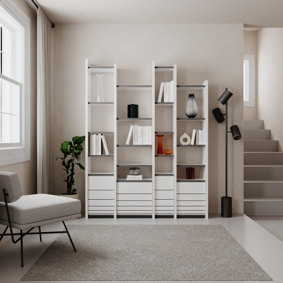 Стеллаж прямой ARYA BOOKCASE WHITE WHITE WHITE 127X27X165 СМ. (LEV00680)