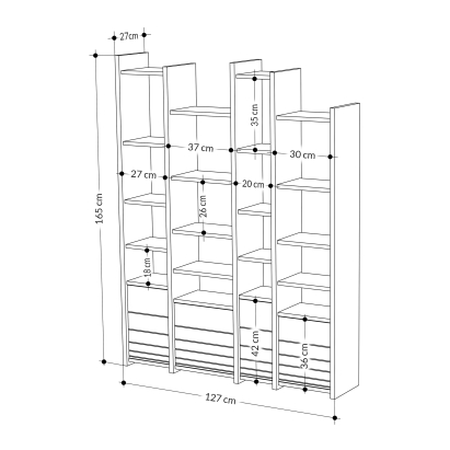 Стеллаж прямой ARYA BOOKCASE WHITE WHITE WHITE 127X27X165 СМ. (LEV00680)