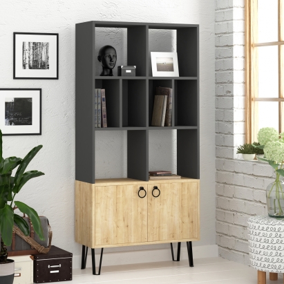 Стеллаж прямой BENE BOOKCASE ANTHRACITE OAK OAK 80X30X166 СМ. (LEV00645)