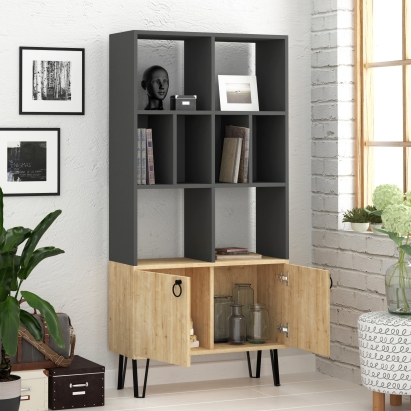 Стеллаж прямой BENE BOOKCASE ANTHRACITE OAK OAK 80X30X166 СМ. (LEV00645)