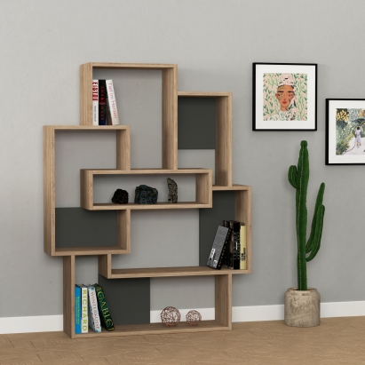 Стеллаж прямой BARCE BOOKCASE OAK OAK ANTHRACITE 101X22X132 СМ. (LEV00585)