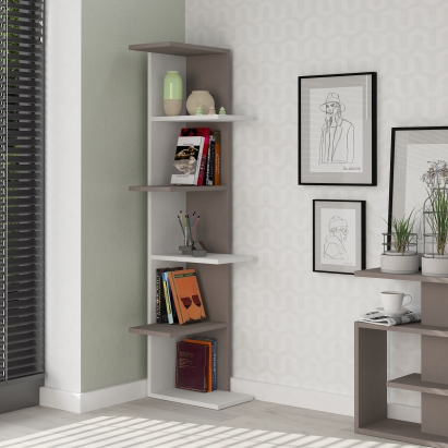 Стеллаж угловой SASO CORNER BOOKCASE WHITE LIGHT MOCHA LIGHT MOCHA 37X24X141 СМ. (LEV00706)