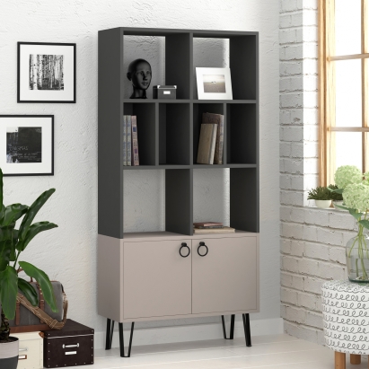 Стеллаж прямой BENE BOOKCASE ANTHRACITE LIGHT MOCHA LIGHT MOCHA 80X30X166 СМ. (LEV00646)