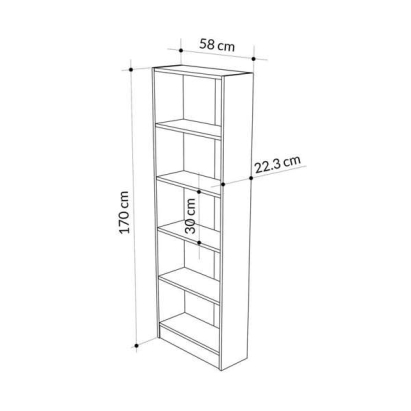 Стеллаж прямой AIDAN BOOKCASE WHITE WHITE WHITE 58X22X170 СМ. (LEV00700)