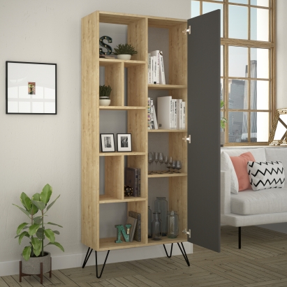 Стеллаж прямой JEDDA BOOKCASE OAK OAK ANTHRACITE 81X30X191 СМ. (LEV00668)