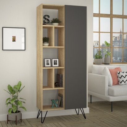 Стеллаж прямой JEDDA BOOKCASE OAK OAK ANTHRACITE 81X30X191 СМ. (LEV00668)