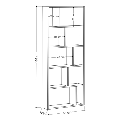 Стеллаж прямой ONDA BOOKCASE ANTHRACITE ANTHRACITE ANTHRACITE 65X25X166 СМ. (LEV00603)