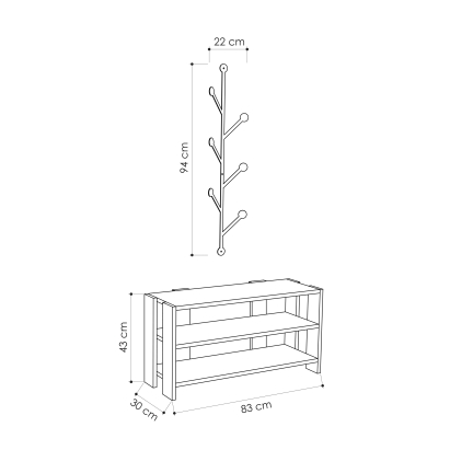 Обувница с вешалкой для одежды MANC SHOE RACK-HANGER ANTHRACITE OAK ANTHRACITE 83X30X43 СМ. (LEV0080