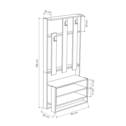 Обувница с вешалкой для одежды CHESTER HALL STAND WHITE OAK OAK 90X36X180 СМ. (LEV00763)