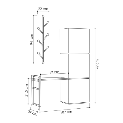 Обувница с вешалкой для одежды MELLO HALLWAY STAND WHITE ANTHRACITE WHITE 109X39X149 СМ. (LEV00783)