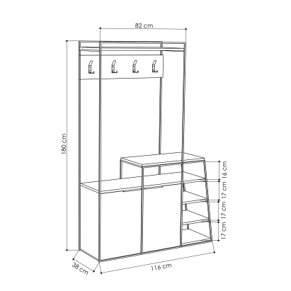 Обувница с вешалкой для одежды PAL HALL STAND OAK OAK OAK 116X39X180 СМ. (LEV00769)