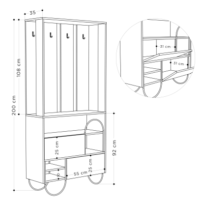 Обувница с вешалкой для одежды NORFOLK HALL STAND OAK OAK ANTHRACITE 97X36X206 СМ. (LEV00776)