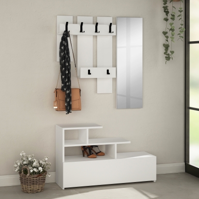 Обувница с вешалкой для одежды VESTY HALL STAND WHITE WHITE WHITE 100X30X61 СМ. (LEV00760)