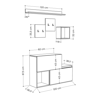 Обувница с вешалкой для одежды HOLDON HANGER ANTHRACITE ANTHRACITE OAK 120X37X88 СМ. (LEV00790)