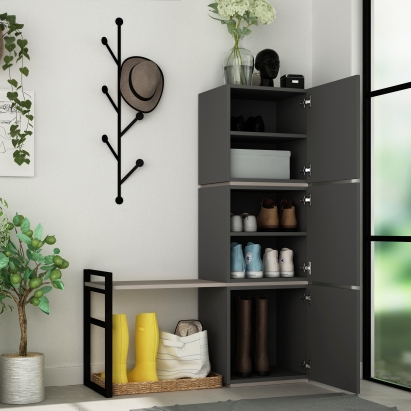 Обувница с вешалкой для одежды MELLO HALLWAY STAND ANTHRACITE LIGHT MOCHA ANTHRACITE 109X39X149 СМ. 