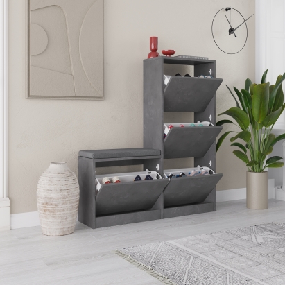 Обувница DUDE BENCH & SHOE CABINET RETRO GRAY RETRO GRAY RETRO GRAY 105X26X119 СМ. (LEV00747)