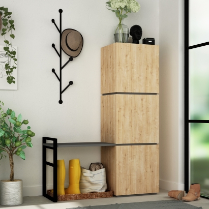 Обувница с вешалкой для одежды MELLO HALLWAY STAND OAK ANTHRACITE OAK 109X39X149 СМ. (LEV00784)