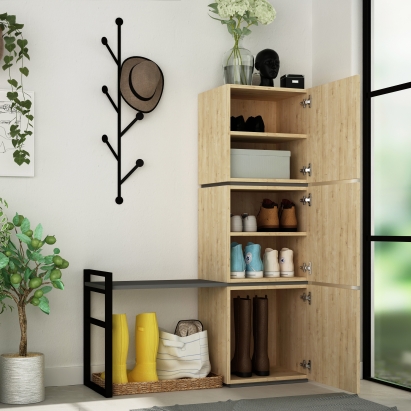 Обувница с вешалкой для одежды MELLO HALLWAY STAND OAK ANTHRACITE OAK 109X39X149 СМ. (LEV00784)