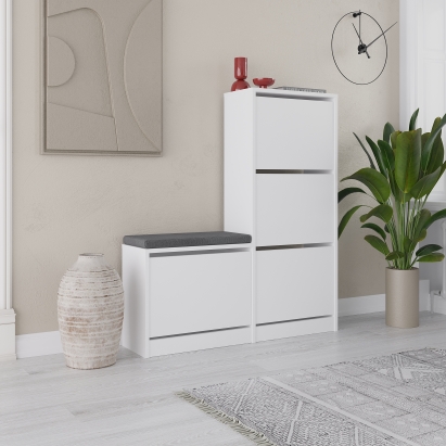 Обувница DUDE BENCH & SHOE CABINET WHITE WHITE WHITE 105X26X119 СМ. (LEV00743)