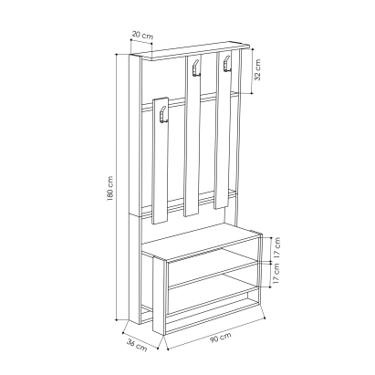 Обувница с вешалкой для одежды CHESTER HALL STAND WHITE WHITE WHITE 90X36X180 СМ. (LEV00762)