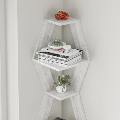 Полка угловая SABLOR CORNER SHELF ANCIENT WHITE ANCIENT WHITE 30X30X86 СМ. (LEV00871)