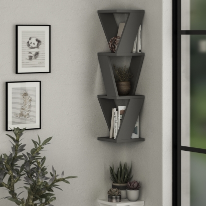 Полка угловая ZENA CORNER BOOKCASE ANTHRACITE ANTHRACITE 22X22X85 СМ. (LEV00867)