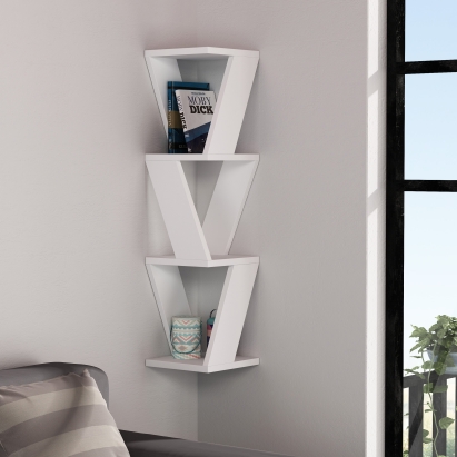 Полка угловая ZENA CORNER BOOKCASE WHITE WHITE 22X22X85 СМ. (LEV00864)