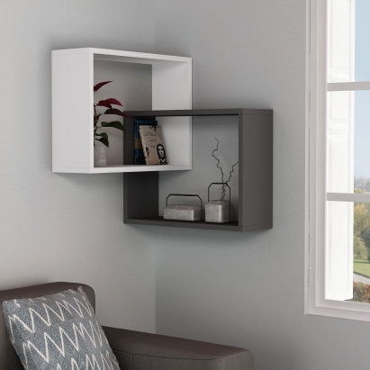 Полка угловая TANARO B CORNER BOOKCASE WHITE ANTHRACITE 60X20X68 СМ. (LEV00849)