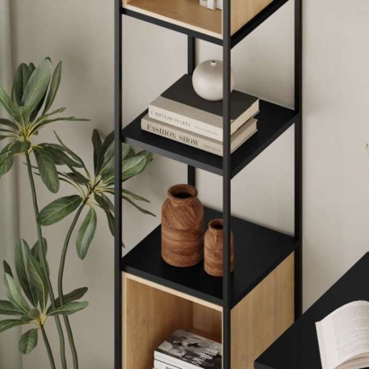 Стеллаж прямой VALE MINI BOOKCASE SILKY BLACK SILKY BLACK OAK 36,2X39X179 СМ. (LEV01100)