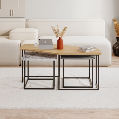 Стол журнальный NESTY COFFEE TABLE RETRO GREY OAK CARRARA 110X60X48 СМ. (LEV01104)