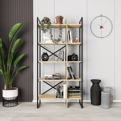 Стеллаж прямой DETROIT BOOKCASE BLACK OAK SILKY BLACK 87,5X35X175 СМ. (LEV01131)