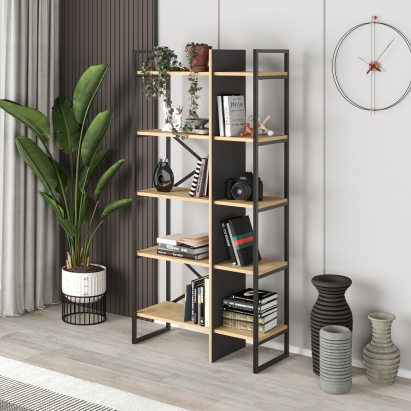 Стеллаж прямой DETROIT BOOKCASE BLACK OAK SILKY BLACK 87,5X35X175 СМ. (LEV01131)