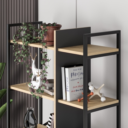 Стеллаж прямой DETROIT BOOKCASE BLACK OAK SILKY BLACK 87,5X35X175 СМ. (LEV01131)