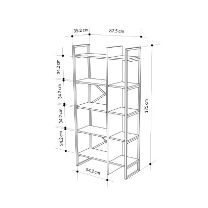 Стеллаж прямой DETROIT BOOKCASE BLACK OAK SILKY BLACK 87,5X35X175 СМ. (LEV01131)