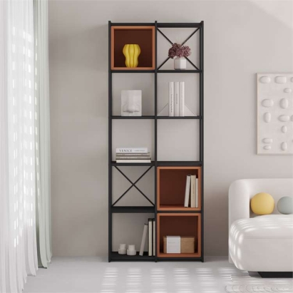 Стеллаж прямой VALE MIDI BOOKCASE BLACK BLACK WOOD CINNAMON 71X39X179 СМ. (LEV01147)