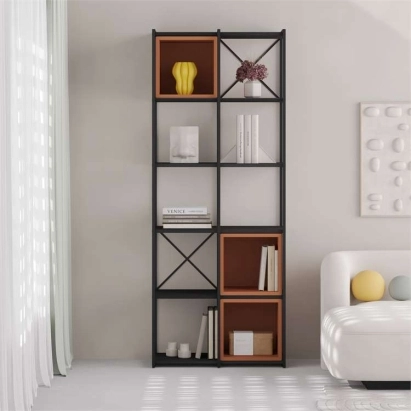 Стеллаж прямой VALE MIDI BOOKCASE BLACK BLACK WOOD CINNAMON 71X39X179 СМ. (LEV01147)