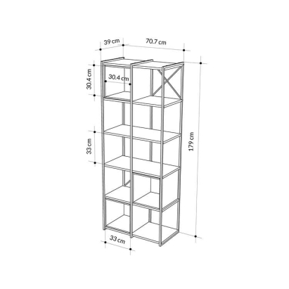 Стеллаж прямой VALE MIDI BOOKCASE BLACK BLACK WOOD CINNAMON 71X39X179 СМ. (LEV01147)