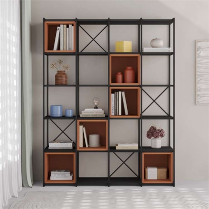 Стеллаж прямой VALE MAXI BOOKCASE BLACK BLACK WOOD CINNAMON 140X39X179 СМ. (LEV01148)