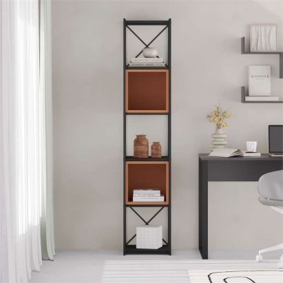 Стеллаж прямой VALE MINI BOOKCASE BLACK BLACK WOOD CINNAMON 36,2X39X179 СМ. (LEV01146)